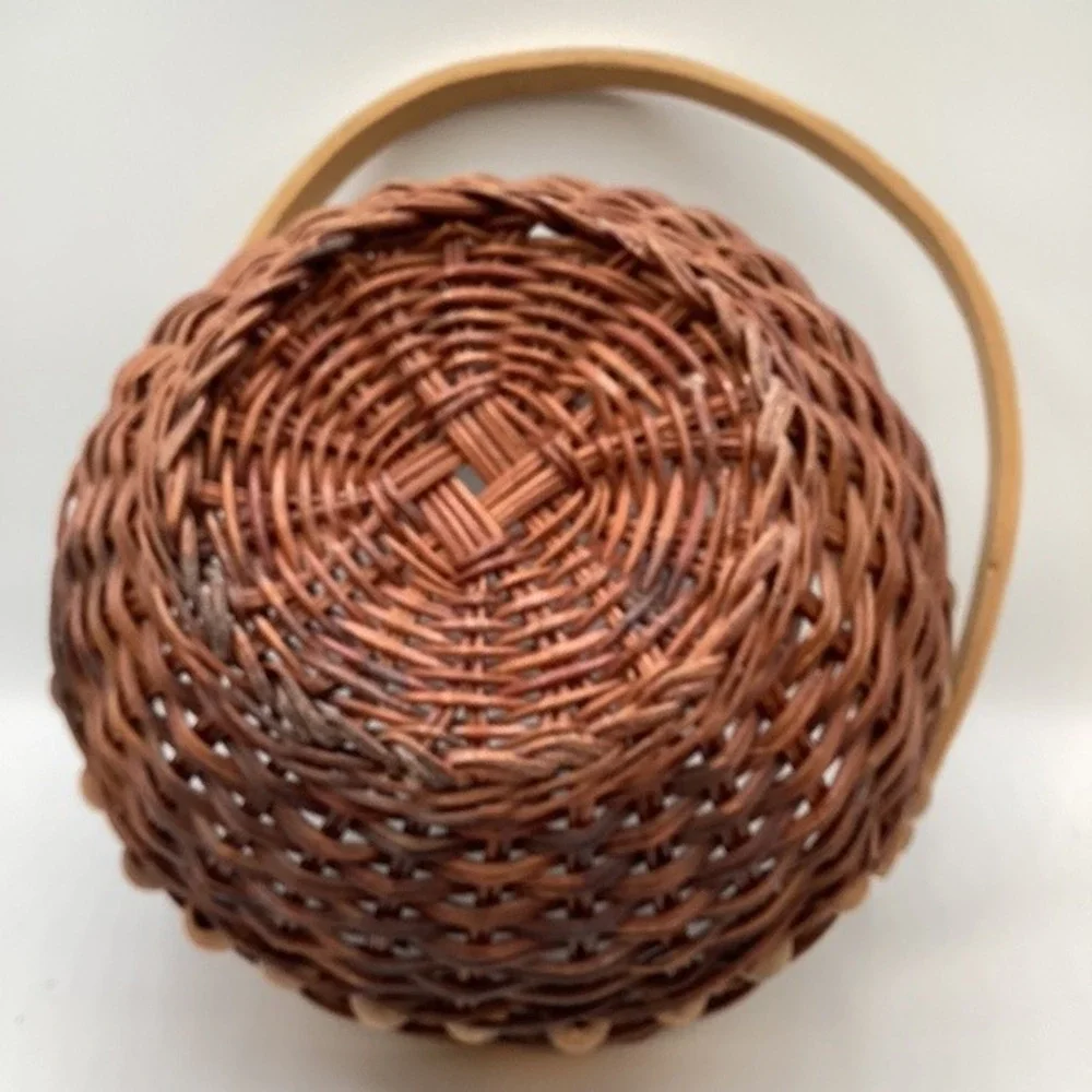 Rustic Wicker Basket Wood Handle Decorative Beads 6